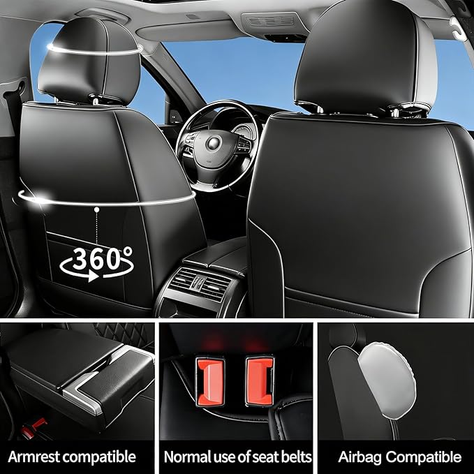 Fit for Sonata Car Seat Covers Compatible with Hyundai Sonata 2004-2026-Waterproof Breathable Leather Automotive Seat Cushions Protector, Airbag Compatible, Full Set 5 Seats(Whiteline)