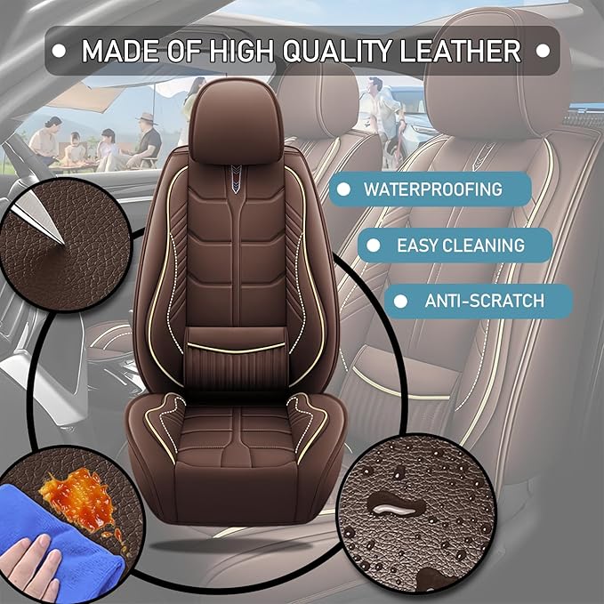 Leather Car Seat Covers Fit for Toyota Corolla Hybrid 2020-2024, 5 Seater Car Seat Cover, Premium Waterproof, Scratch Resistant Car Interior Accessories (Full Set Coffee)
