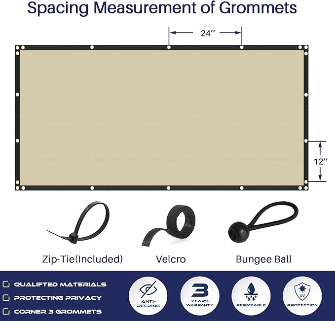 Windscreen4less Privacy Fence Screen Heavy Duty Windscreen Fencing Mesh Fabric Shade Net Cover with Brass Grommtes for Outdoor Wall Garden Yard Pool Deck, 8'x212' Beige