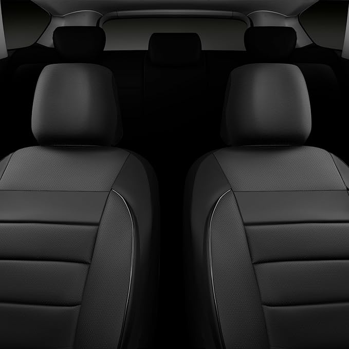 CAR PASS Faux Leather Car Seat Covers Front Seats Only, 3D Foam Support Car Seat Covers, Universal fit for Trucks Vans SUVs Sedans Automotive Comfortable, Airbag Compatible 2 Pieces Front Solid Black