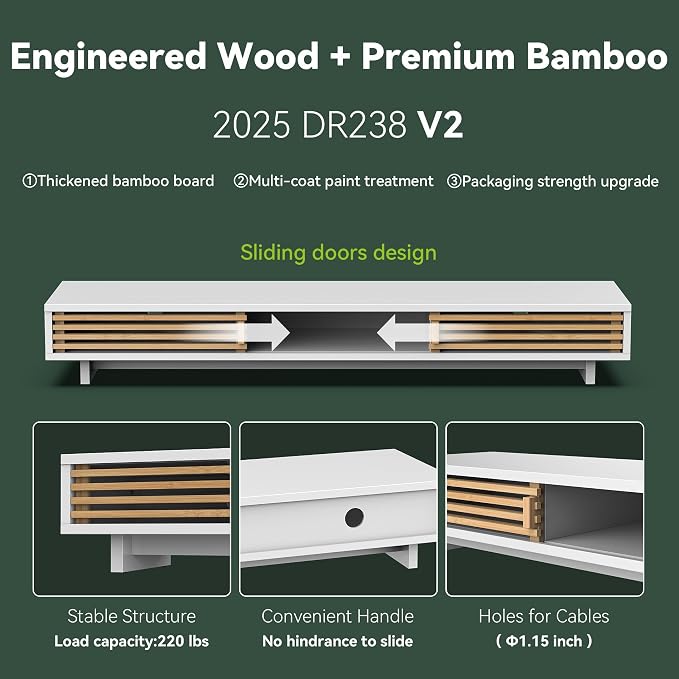 Dual Monitor Stand Riser with Sliding Door, Double Computer Laptop Stand Desk