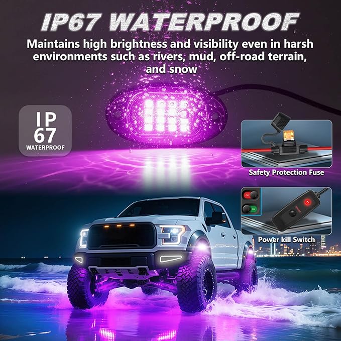 10Pods Segmented RGB LED Rock Lights Kit with APP/RF Remote Control, Waterproof Multi Color Underglow Light Music Mode 12V Underbody for Jeep Trucks UTV ATV RZR Golf Cart Offroad SXS SUV Side By Side