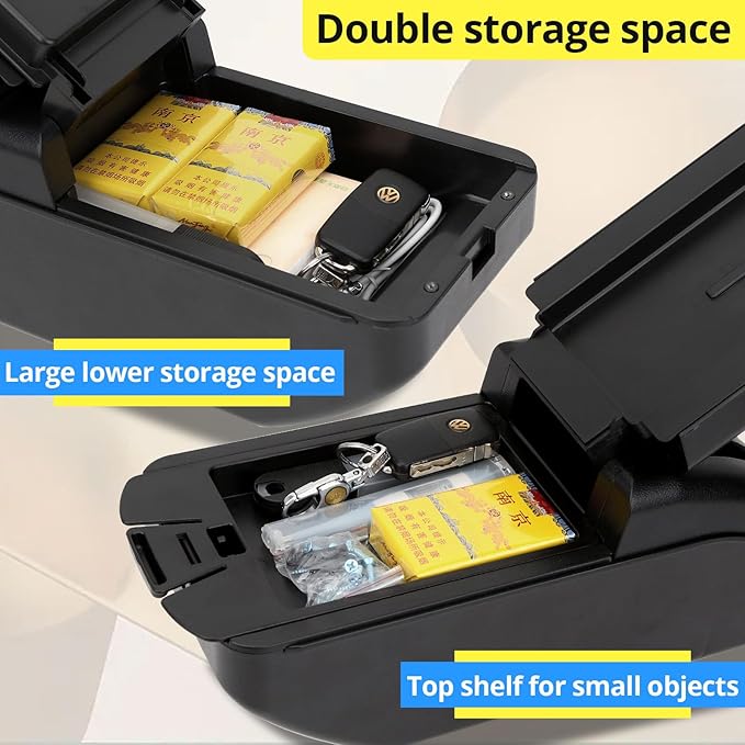 AULPHIKE Compatible with Nissan Note Armrest 2016-2018 Car Center Console Organizer Armrests Double Layer Storage with USB Ports（Carbon Fiber Style）