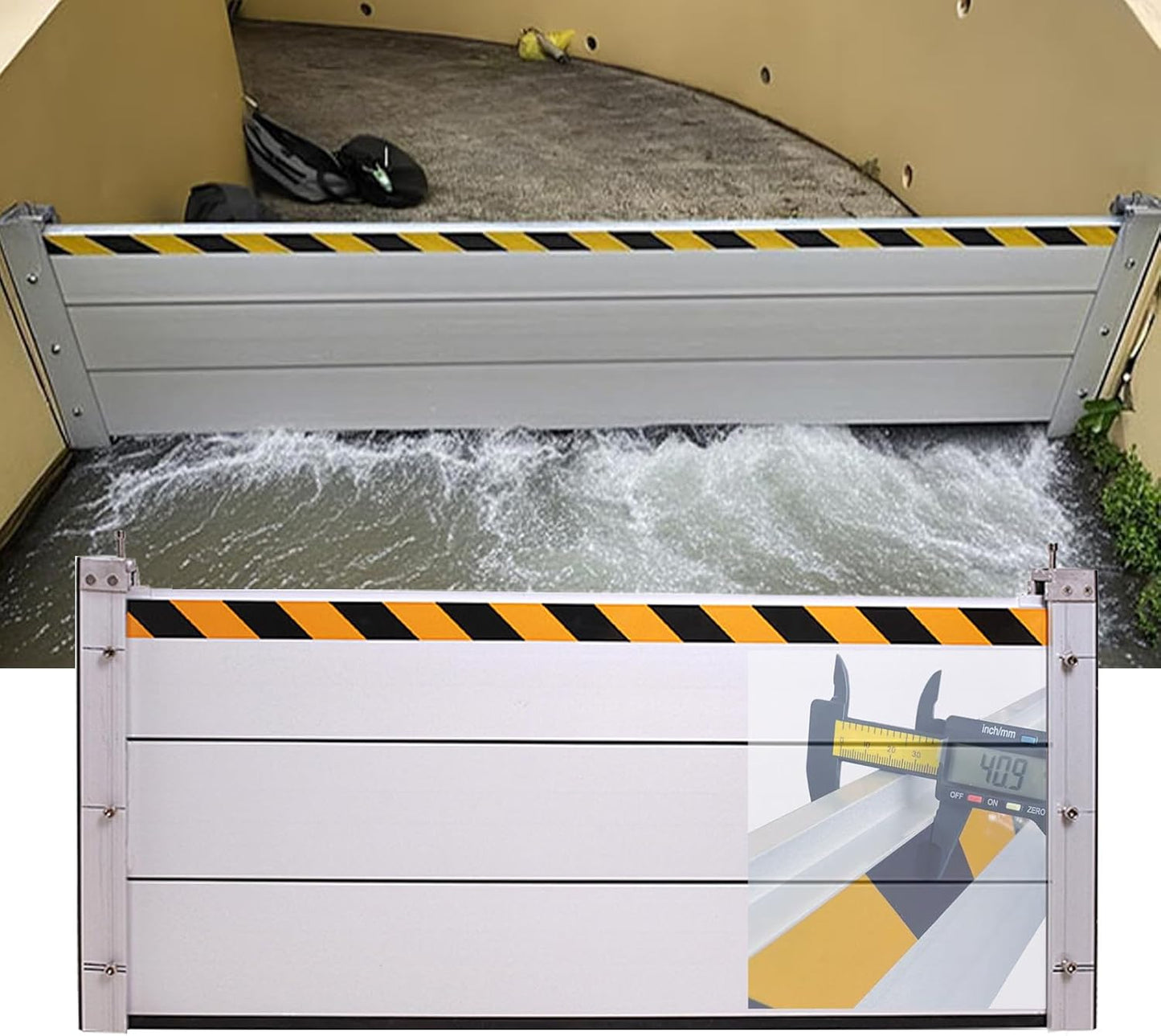 Reusable Heavy Duty Aluminum Flood Barriers for Home Exterior, Flood Protection Barriers Water Barrier Door Quick Detachable Garage Doors Detachable Mobile Rain Water Baffle ( H 15.7 inch L 17.5FT)
