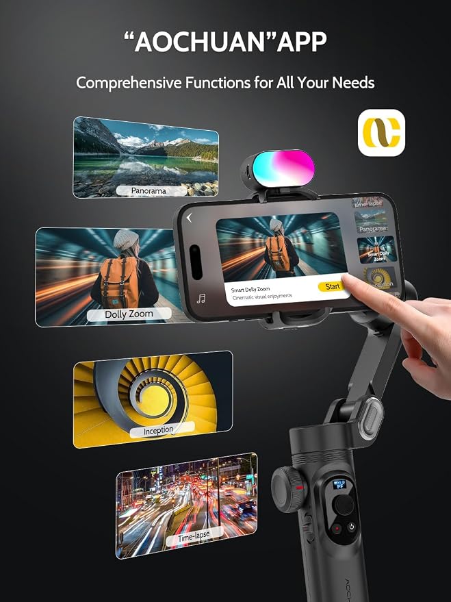 3-Axis Gimbal Stabilizer for Smartphone w/RGB Magnetic Fill Light Phone Gimbal