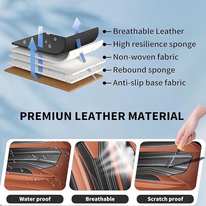 Fit Versa Car Seat Covers Compatible with Nissan Versa 2008-2025 2026 - Premium Leather， Waterproof Breathable， All-Weather Seat Cushion Protecto&Airbag Compatible (2 Front Seat Brown&Black)