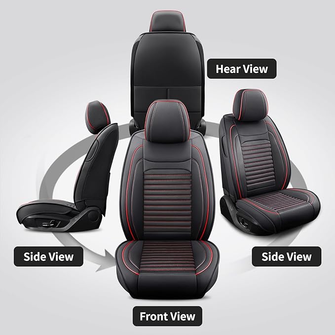 Front Seat Covers Fit for Toyota Sienna 2001-2025, Car Seat Covers Front Seats, Breathable Leather Automotive Seat Covers Front Pair Anti-Slip Seat Cover(Black&Red, Front)