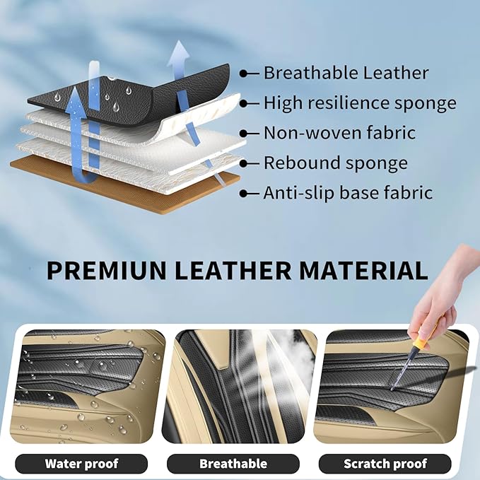 Fit Altima Car Seat Covers Compatible with Nissan Altima 2011-2025 2026 - Premium Leather， Waterproof Breathable， All-Weather Seat Cushion Protecto&Airbag Compatible (2 Front Seat Beige&Black)