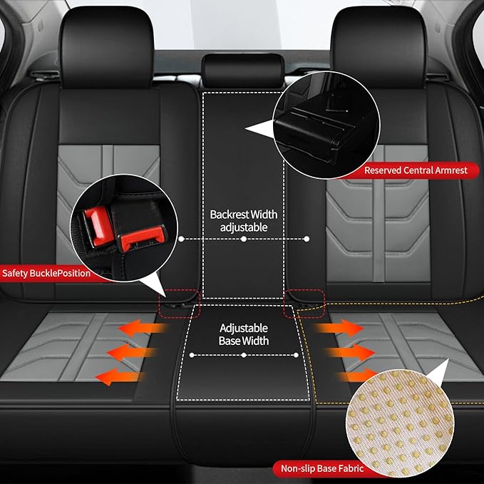 TTX LIGHTING Car Seat Covers fit for Kia Rio 2013-2023 Full Set: Premium Leather Automotive Seat Cover with Airbag Compatible Waterproof (5 Seats, Black & Gray)