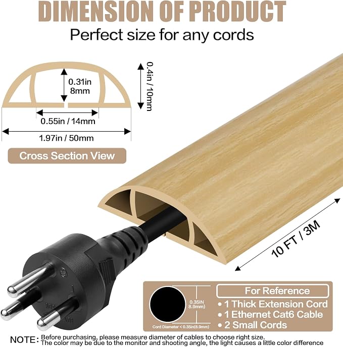 Floor Cord Cover Self Adhesive Cord Hider, 10FT Cable Management, Extension