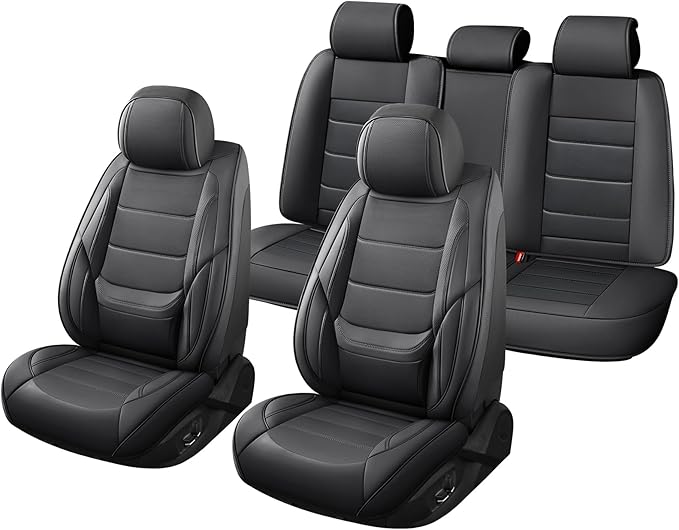 Car Seat Covers Full Set Custom Fit for Saturn Aura 2006-2009,Premium Faux Leather with Lumbar Support, Breathable, Anti-Slip & Soft Touch(Black,Fullset)