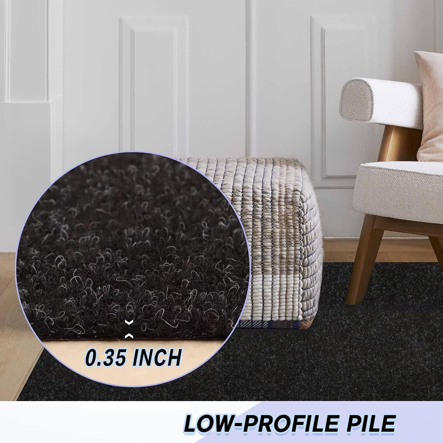 Custom Size Backed Non-Slip Area Rugs Runner, Easy Clean, Waterproof Runner Rugs for Hallway Entryway, Kitchen, Laundry, 4FT x 43FT, Black