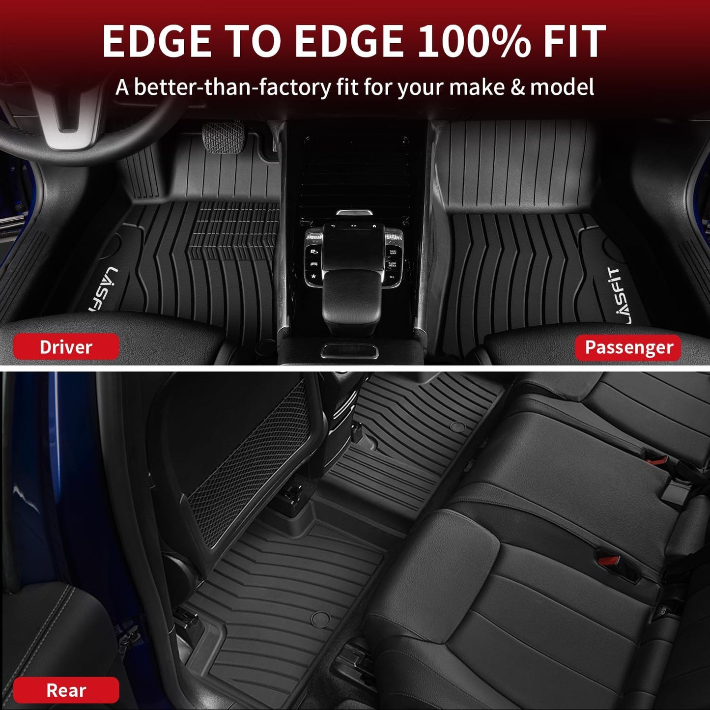 LASFIT Floor Mats for Mercedes Benz GLB 250/35 AMG 2025 2024 2023 2022 2021 2020, All Weather TPE Custom Fit Floor Liners for Mercedes Benz GLB250 & GLB35 AMG 1st & 2nd Car Mats, Black