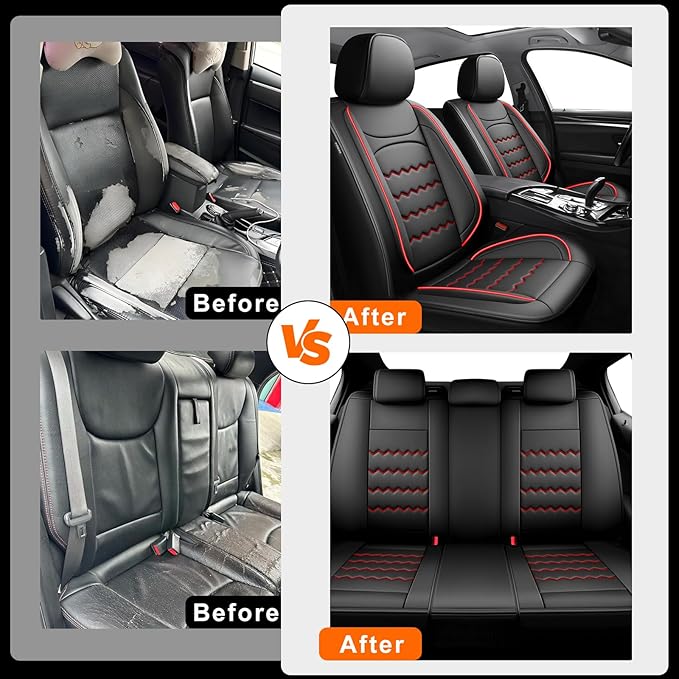 CX-30 Car Seat Covers Fit for Mazda CX-30 2020-2026, Full Coverage Premium Leather Waterproof Breathable Seat Covers, Automotive Seat Protectors, Airbag Compatible(2 Front Seats, Black & Red)