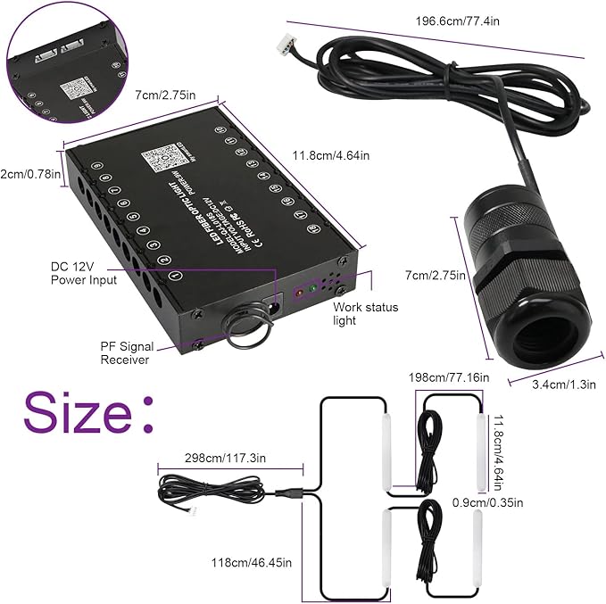 AKEPO 6W APP Meteor RGBW Fiber Optic 3in1 Lights Kit with Under Dash Car Interior Light, Shooting Star Effect+Music Sync Activated+450pcs 9.8ft/3m Fiber Optical Strands+28key RF Remote Control