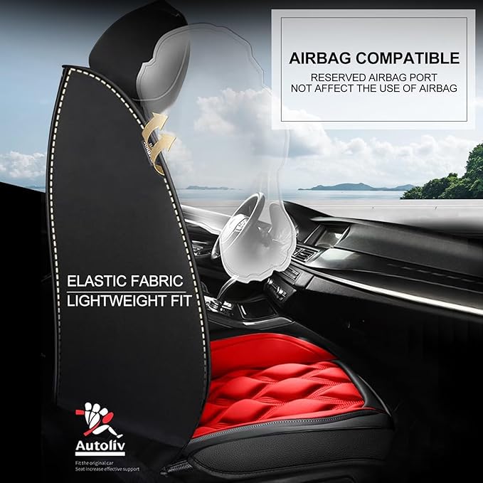 AOMSAZTO Car Seat Covers,Full Set 5 Seats Custom Fit for Ford Flex 2011-2019,Leather Car Seat Cover Seat Cushion Protector,Airbag Compatible Waterproof Black&Red