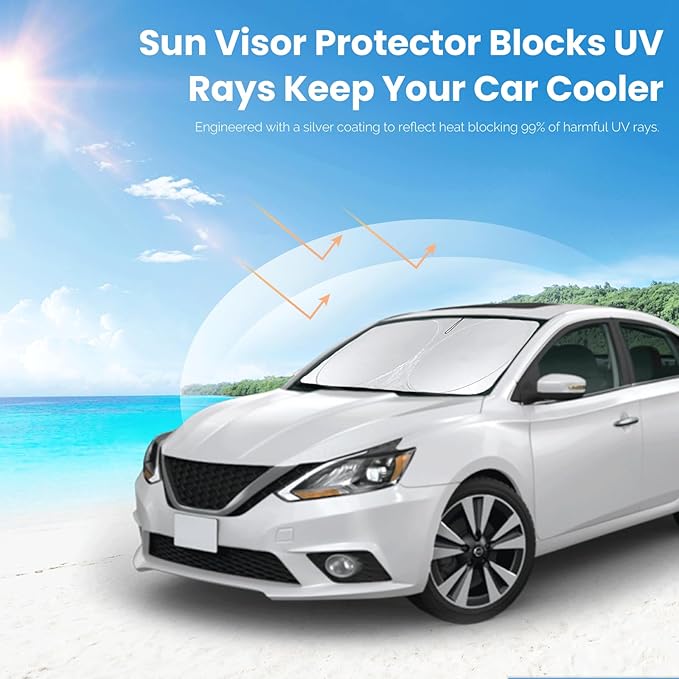 Custom Fit Sentra Windshield Sunshade for Nissan Sentra S, SV, SR, Sedan Accessories 2014-2019 Front Window Car Sun Shades Shield Cover for Windshield Foldable Sun Visor Protector Blocks UV Rays