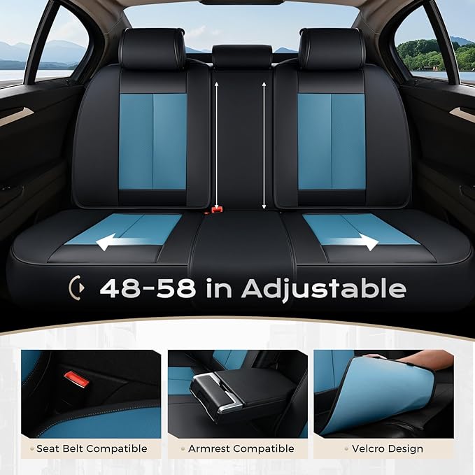 Coverado Car Seat Covers Full Set, Car Seat Protector Waterproof, Nappa Leather Car Seat Cushion, Seat Covers for Cars, Front Seats and Back Universal Fit for Most Cars