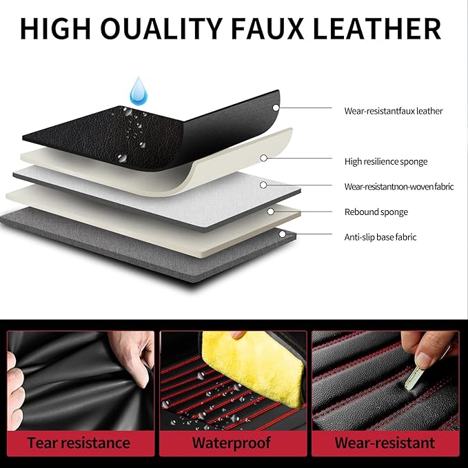 Fit Crosstrek Car Seat Covers for Subaru Crosstrek 2016-2025 2026 - Upgraded Premium Waterproof & Breathable Leather, Airbag Compatible,All-Weather Seat Cushion Protector(Full Set,Black+Red)