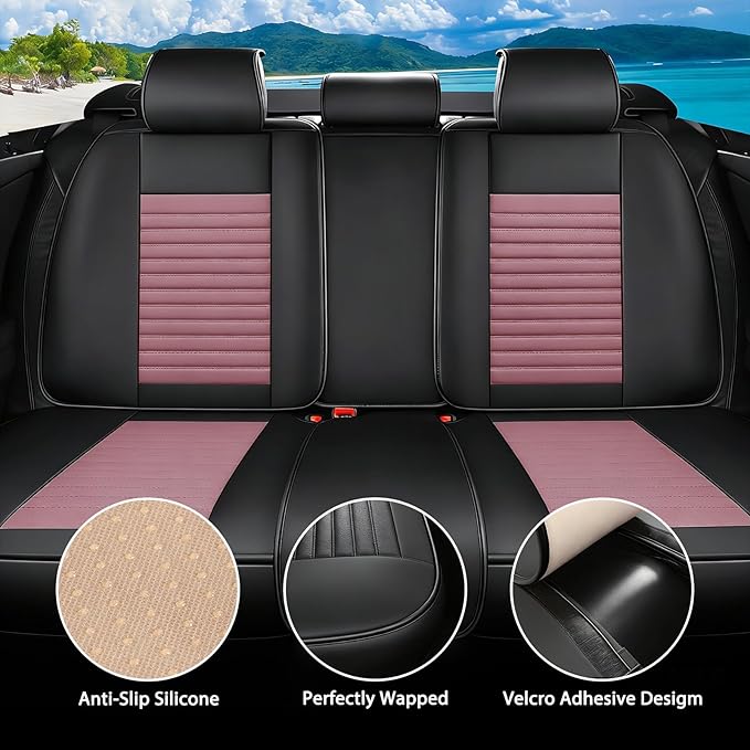 Car Seat Covers Full Set Fit for Toyota RAV4 Hybrid 2016-2025,2026, Premium Faux Leather Car Seat Protector,Breathable Anti-Slip Full Wrapping Edge Seat Covers(Black&Pink,Full Set)