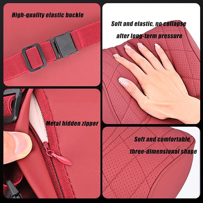 for Chevy Silverado 2007 2008 2009 2010 2011 2012 2013 Leather Car Seat Headrest Lumbar Cushion, Lumbar Support Pillow for Car,for Driving Traveling Relieving Neck Fatigue,2-B Black