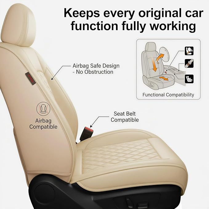 Fit for Sonata Car Seat Covers Compatible with Hyundai Sonata 2004-2026-Waterproof Breathable Leather Automotive Seat Cushions Protector, Airbag Compatible, Full Set 5 Seats(Beige)