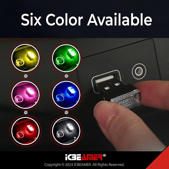 ICBEAMER USB Interface Miniature Night Light 1-Pack (Blue) | Universal Plug-in LED for Car Interior and Trunk Ambient Atmosphere