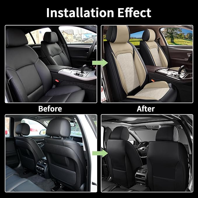 Car Seat Covers Front Seats for Toyota Avalon 2001-2025 2026 - Breathable Cooling Ice Silk Leather Seat Cover - 2 Seats for Toyota Avalon Accessories (Black&Beige)