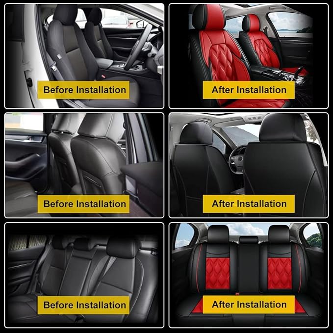 AOMSAZTO Car Seat Covers,Full Set 5 Seats Custom Fit for Ford Bronco Sport 2021-2025 2026,Leather Car Seat Cover Seat Cushion Protector,Airbag Compatible Waterproof Black&Red