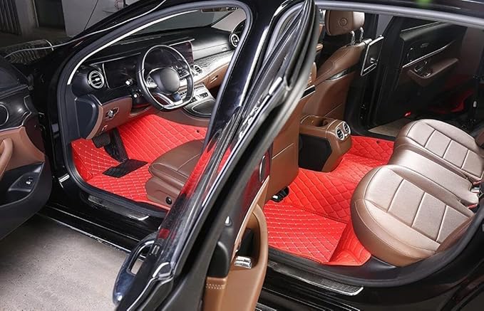 Custom Personalized Floor Mats for Cars，Luxury Full Coverage All Weather Car Floor Mats，Anti-Slip Leather Car Mat Set ，Custom Floor Mats for 99% of Cars, Trucks & SUVs (red)