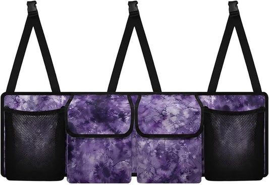 Purple Tie Dye Car Trunk Organizer Backseat Cargo Storage Bag with Elastic Net Collapsible Pouch SUV, Truck, MPV Car Accessories
