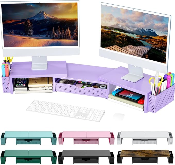 Spacrea Metal Desk Organizers and Accessories, Dual Monitor Stand Riser