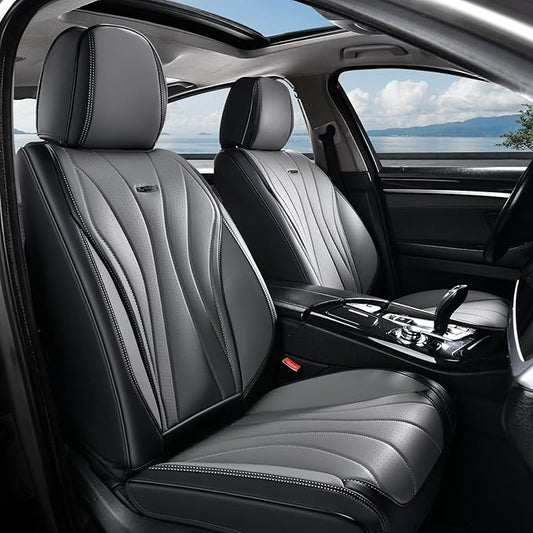 Coverado Car Seat Covers Front Seat, Waterproof Seat Cover, Leather Seat Cover for Cars, Automotive Seat Cover, Driver Car Seat Protector, Front Seat Cushion Universal Fit for Most Cars (Black&Gray)