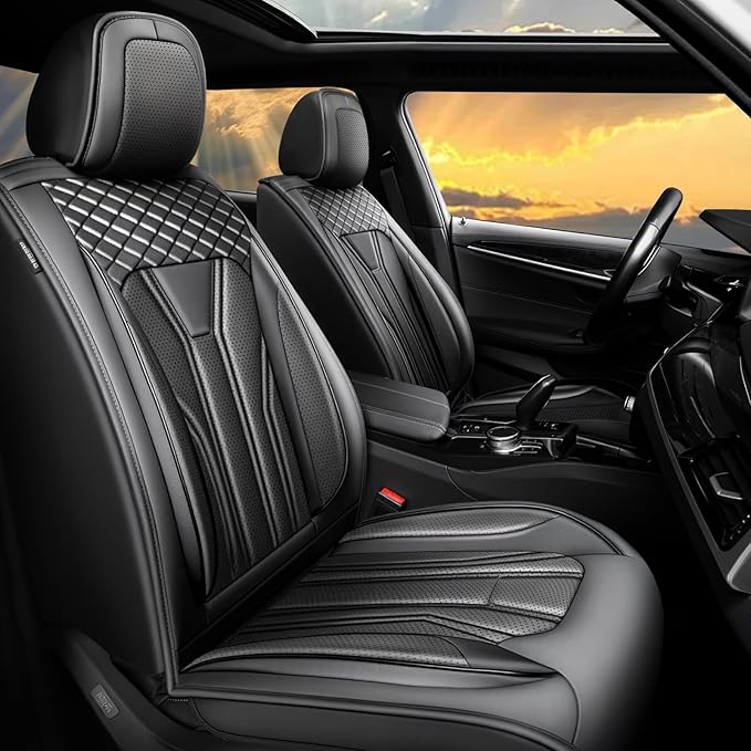 Fit Prius Car Seat Covers for Toyota Prius 2001-2025 2026 -Full Set Premium Leather, Waterproof, Breathable，All-Weather Seat Cushion Protecto & Airbag Compatible, 5-Seats All Black