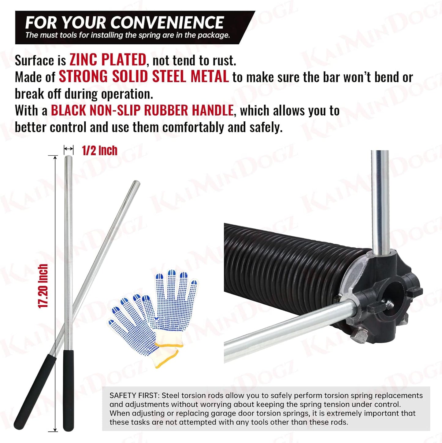 Pair of 1.75" Garage Door Torsion Springs Set with Non-Slip Winding Bars&Gloves, High Precision Electrophoresis Oil-Free Black Coated for Replacement, MIN 16,000 Cycles (0.225 x 1.75"x 25")