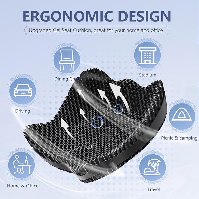 Thicker Seat Cushion for Office Chair, Big Gel Seat Cushion for Long Sitting, Support for Sciatica & Back Pain Relief, Breathable Chair Seat Pads Egg Wheelchair Cushion for Home Car Kayak Stadium