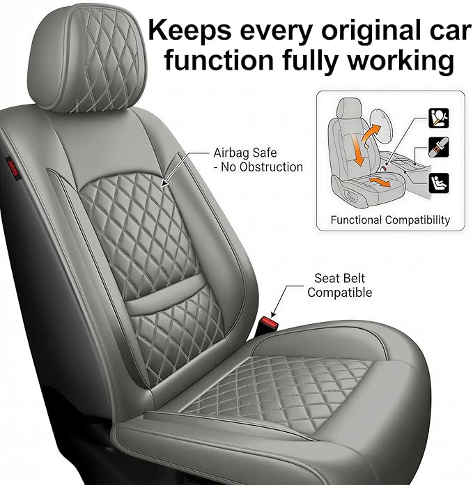 Fit for Equus Seat Covers Compatible with Hyundai Equus 2011-2016 - Waterproof Breathable Leather Automotive Seat Cushions Protector,Airbag Compatible,Full Set 5 Seats(Gray)