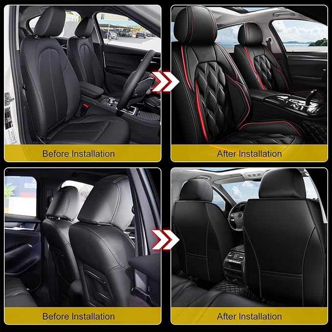 AOMSAZTO Car Seat Cover 2 Front Seat Fit for Jeep Grand Cherokee 2005-2025 2026 Leather Car Seat Cushion Protector Compatible Airbag Waterproof Automotive Seat Covers Black