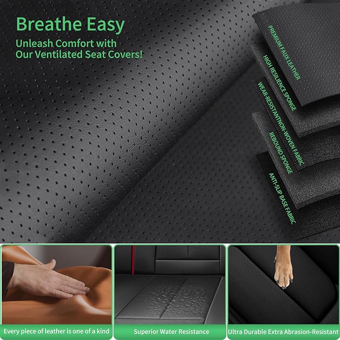 Fit Prius Car Seat Covers for Toyota Prius 2001-2024 2025 2026 -Upgraded Premium Waterproof & Breathable Leather,Airbag Compatible,All-Weather Seat Cushion Protector,Full Set,Black-Red