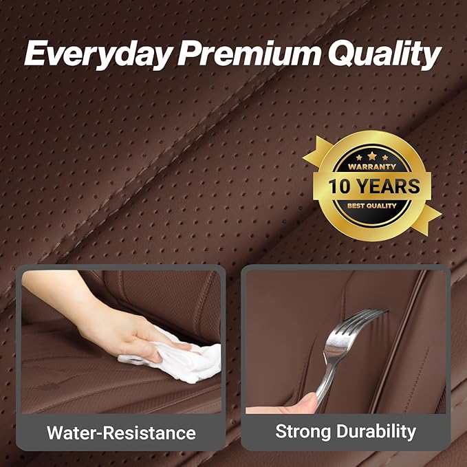Coverland Custom Fit Car Seat Covers for SUV Compatible with [RAV4, CR‑V, Forester, Bolt EUV, IONIQ 5, HR‑V, Yukon] Premium Waterproof Non-Slip Interior Seat Protector [Front Dark Brown - Chart A27]