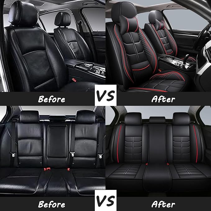 Leather Car Seat Covers Fit for Toyota Echo 2000-2005, 5 Seater Car Seat Cover, Premium Waterproof, Scratch Resistant Car Interior Accessories (Full Set with Pillow Black)