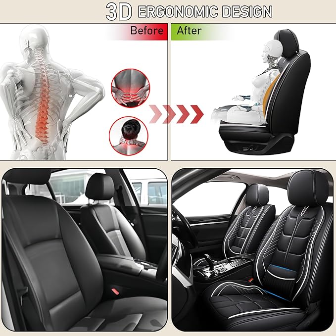 Leather Car Seat Covers Fit for Toyota RAV4 Prime 2021-2024, 5 Seater Car Seat Cover, Premium Waterproof, Scratch Resistant Car Interior Accessories (Full Set Black White)