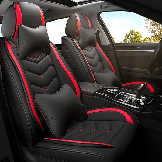 Car Seat Covers for Jeep Grand Cherokee L 2021-2026, Premium Nappa Leather Car Seat Cover, Stylish Sport Seat Covers， Automobile Seat Cover Sets.(Luxury 2 Seats/Black Red)