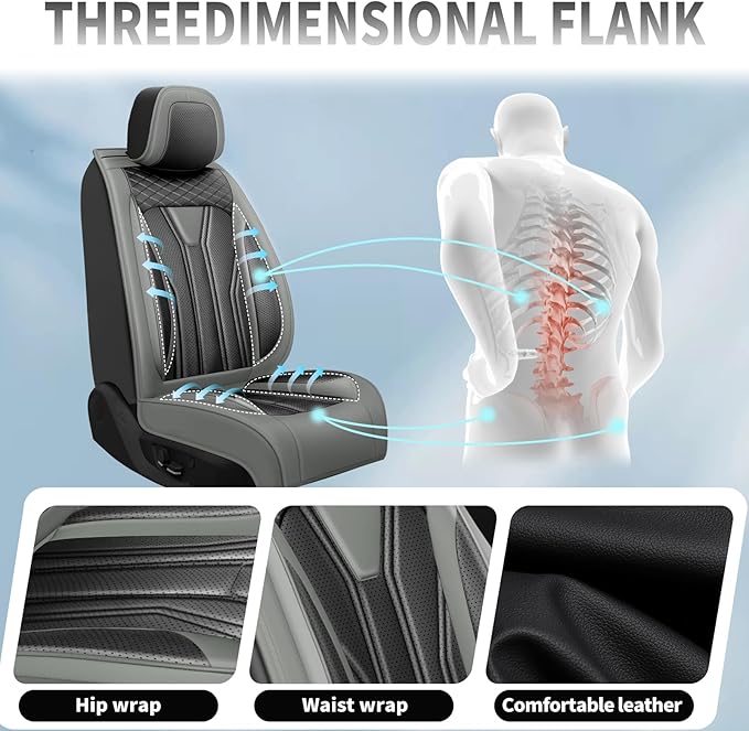 Fit Murano Car Seat Covers Compatible with Nissan Murano 2004-2025 2026 - Premium Leather， Waterproof Breathable， All-Weather Seat Cushion Protecto&Airbag Compatible (2 Front Seat Gray&Black)