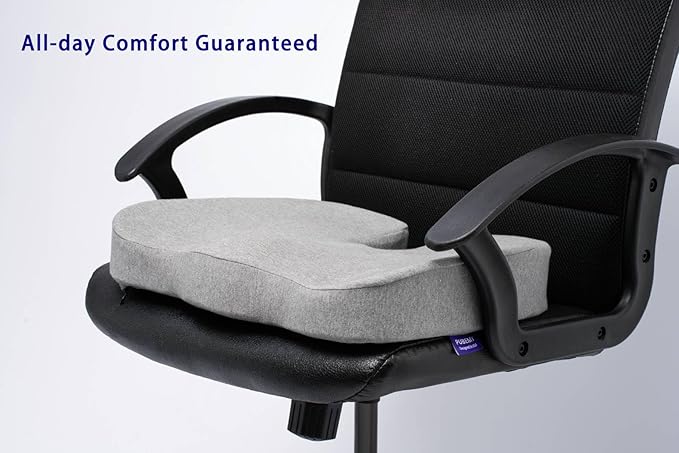 Gel Infused High Dense Memory Foam Seat Cushions for Office Chair, Car, Wheelchair-Coccyx Seat Cushion for Tailbone Pain Pressure Relief (Light Grey)