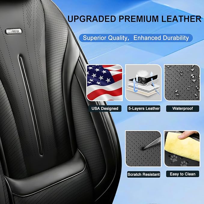 Fit Cruze Car Seat Covers for Select Chevrolet/Chevy Cruze 2011-2019 - Premium Full Coverage Leather, Airbag Compatible, Waterproof & All Weather Seat Cushion Protector, Full Set, Black