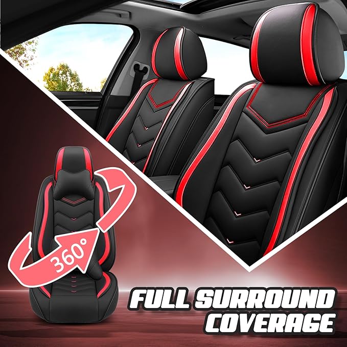 Car Seat Covers for Hyundai Sonata 2002-2026, Premium Nappa Leather Car Seat Cover, Stylish Sport Seat Covers， Automobile Seat Cover Sets.(Standard 2 Seats/Black Red)