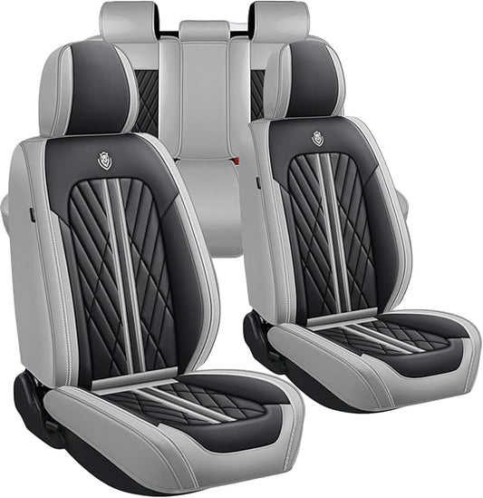 Premium Nappa Leatherette Car Seat Cover Set Custom Fit for Honda CR-V CRV 2000-2023 2024 2025 2026 Water-Proof Breathable Faux Leather Seat Cushion Protectors (Full Set 5 Seats,Black Grey)