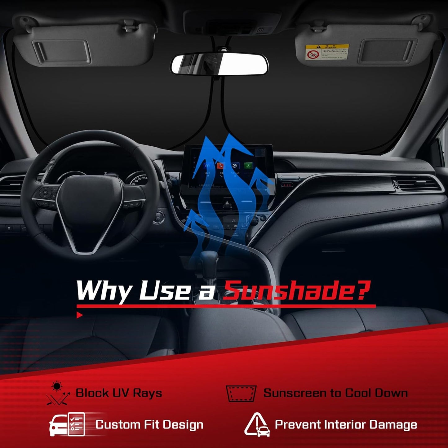ARISMOTOR Windshield Sun Shade for Ford Ranger 2019-2025 2026, Custom Fit Foldable Front Window Sunshade Sun Visor Protector, Block UV Rays Keep Your Car Cooler