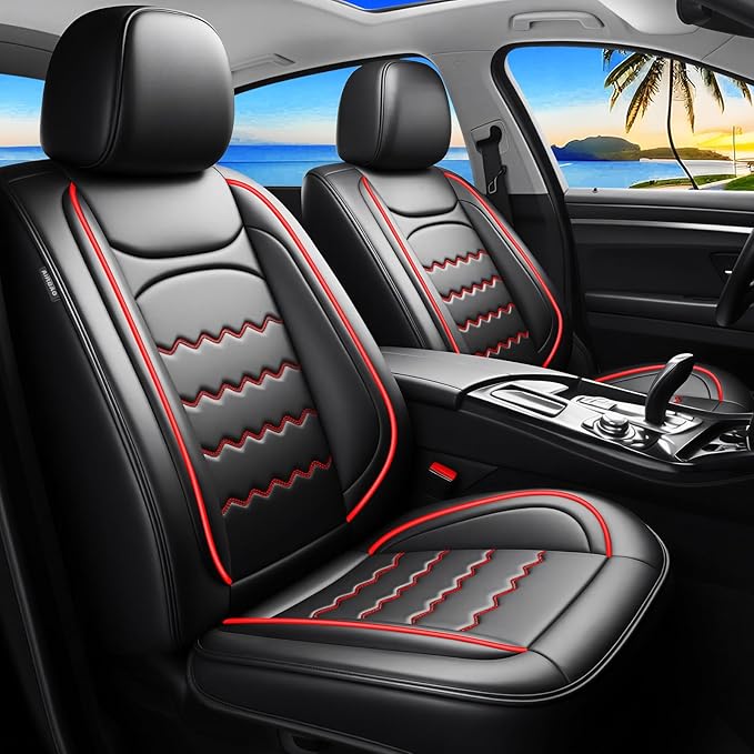 CX-7 Car Seat Covers Fit for Mazda CX-7 2007-2012, Full Coverage Premium Leather Waterproof Breathable Seat Covers, Automotive Seat Protectors, Airbag Compatible(Full Set Seats, Black & Red)